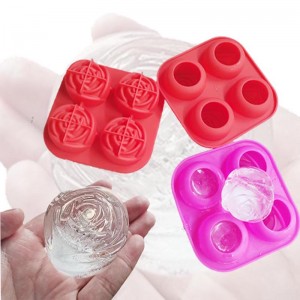 Silikoni 3D Rose Ice Mold Suuri Ice Cube Tray, Tekee 4 Söpö Kukka muotoinen Jää, Silikoni Kumi Fun Suuri Jääpallo Maker Cocktail Mehu Viski Bourbon Pakastin, Astianpesukone Tallelokero, kolme väriä