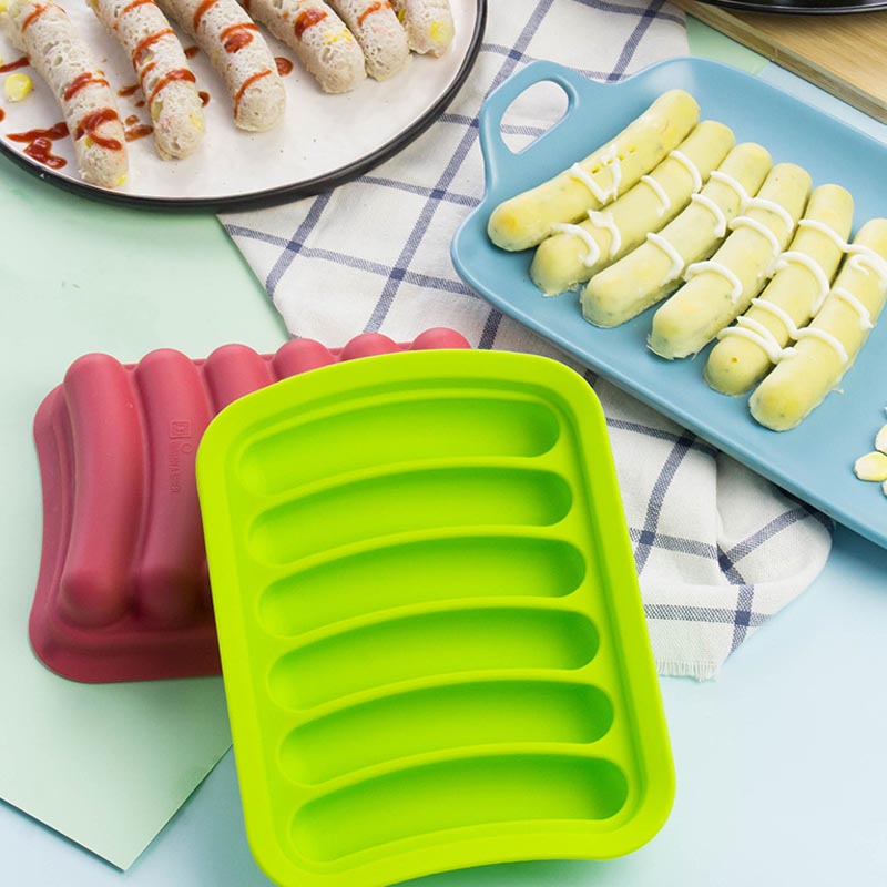 Stick-silikoni-makkara muottit kotitekoisille hot dogille, DIY-hot dogille, BPA-vapaalle, uunille ja mikroaaltouunille turvalliset hot dog -muotit